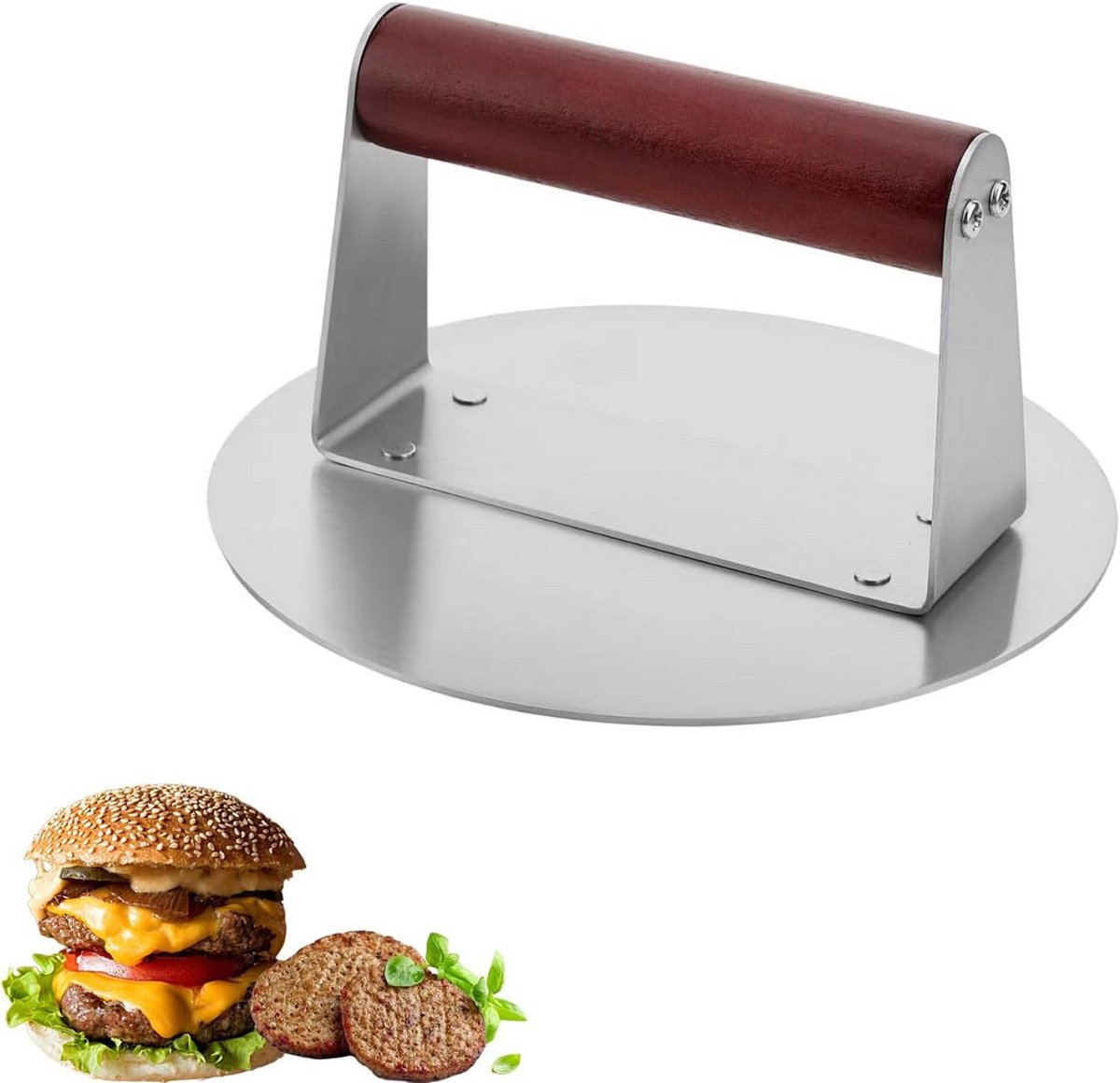Hamburgerpers RVS met Houten Handvat voor Perfecte Burgers