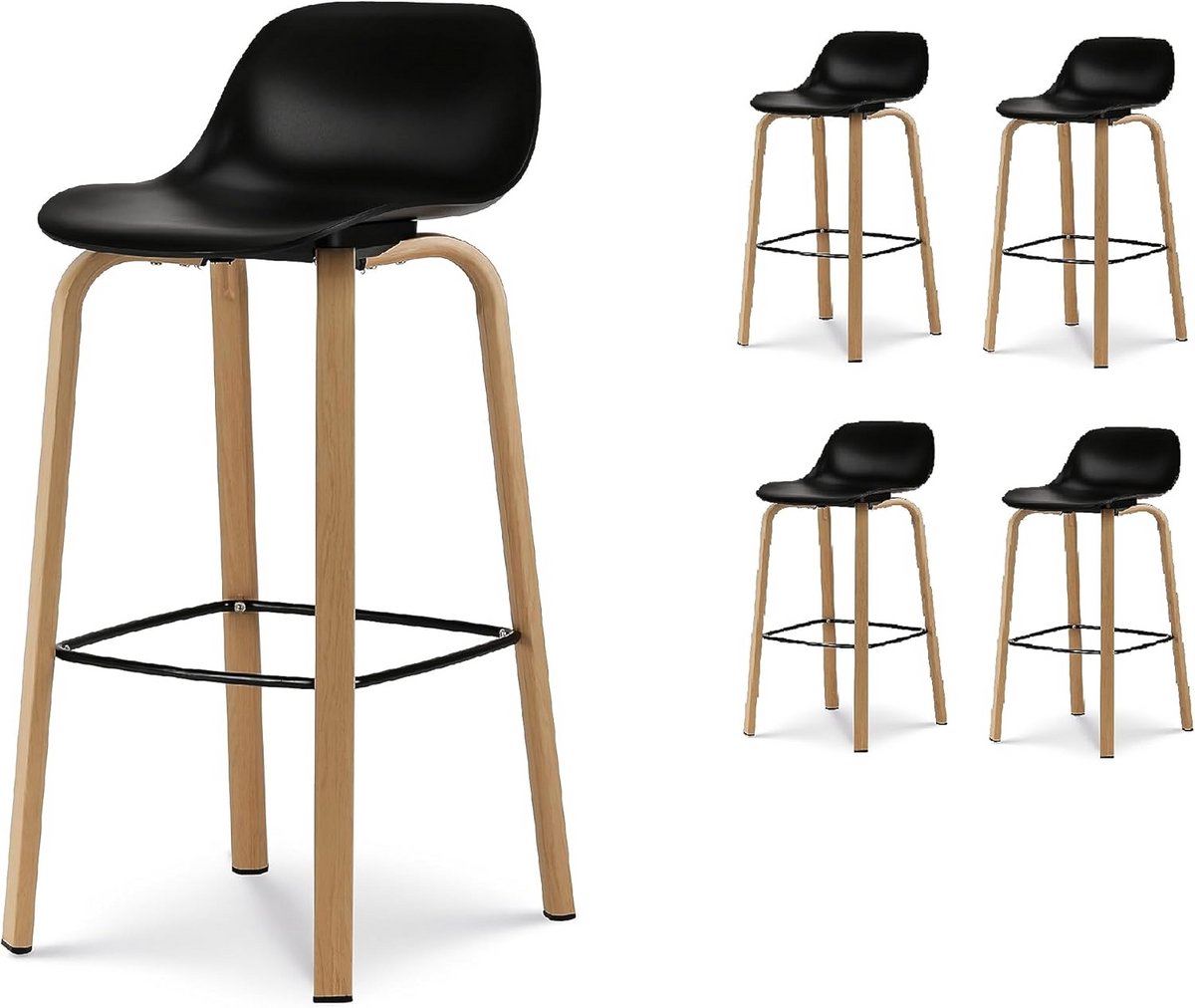 Scandinavische Barkruk met Houtlook Poten - Hoogte 66 cm