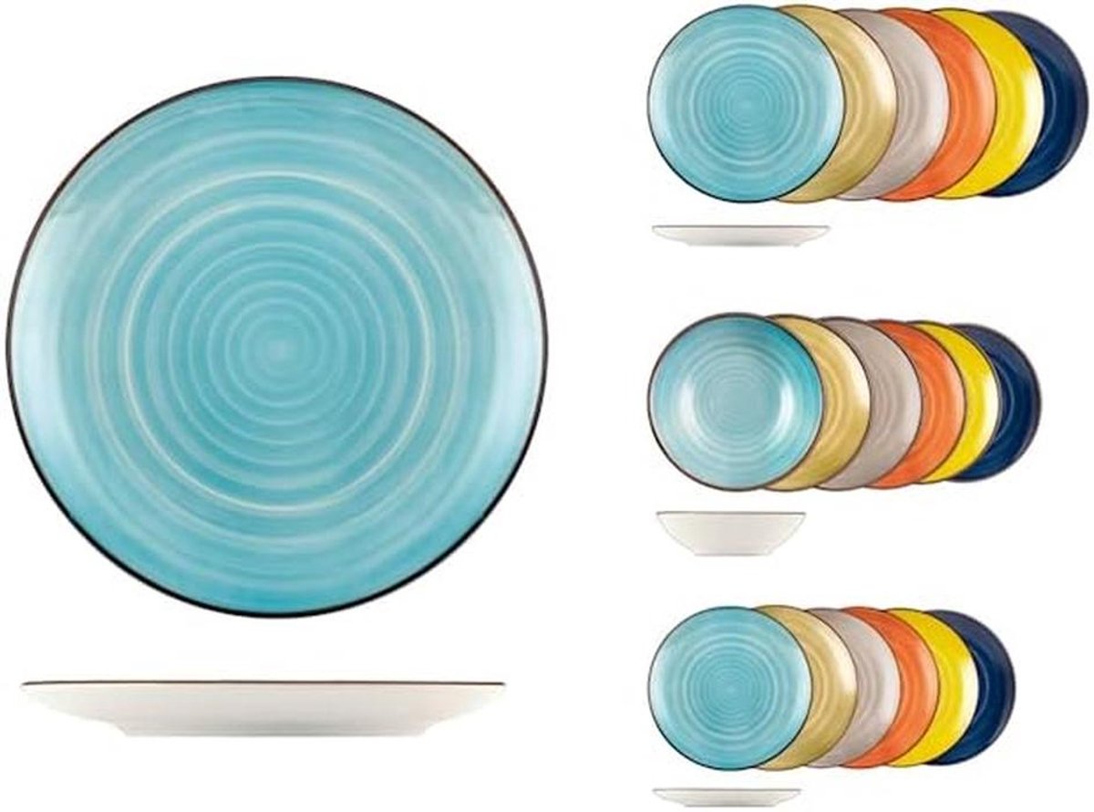 Servies Set 18 Delig Aardewerk Kleurrijk Stenen Servies