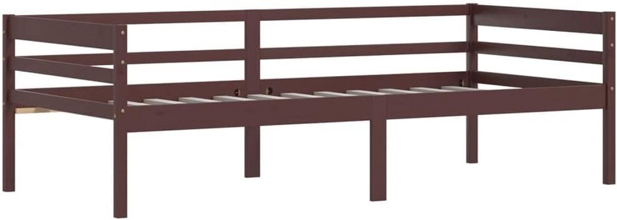 Eenpersoonsbed Hout 90x200 cm Donkerbruin Stevig Lattenbodem Inclusief