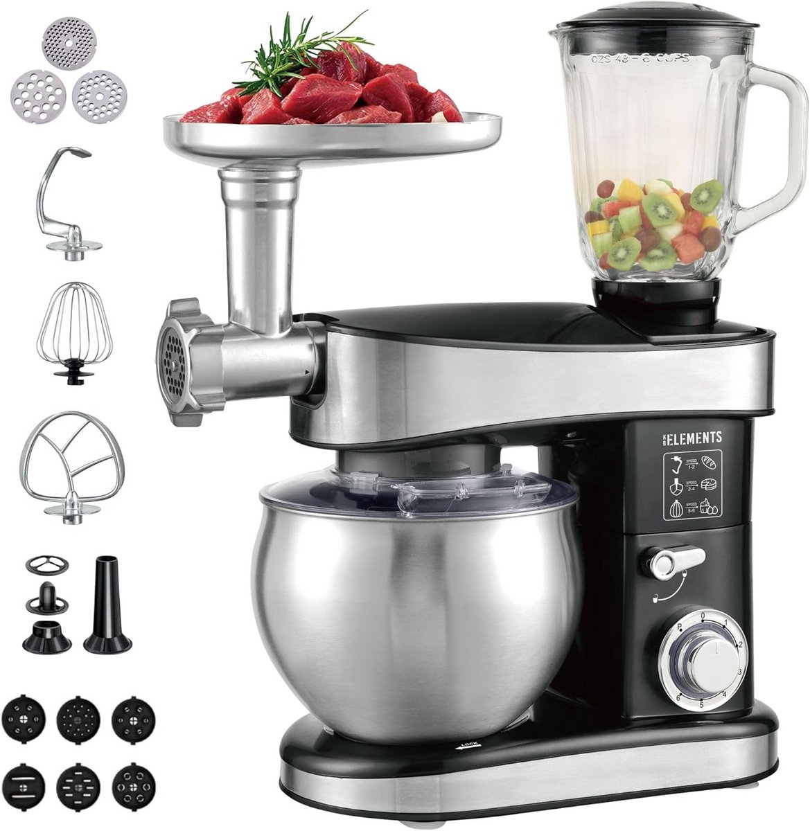 Krachtige 3-in-1 Keukenmachine met 2000W, Kneedmachine, Vleesmolen en Mixer