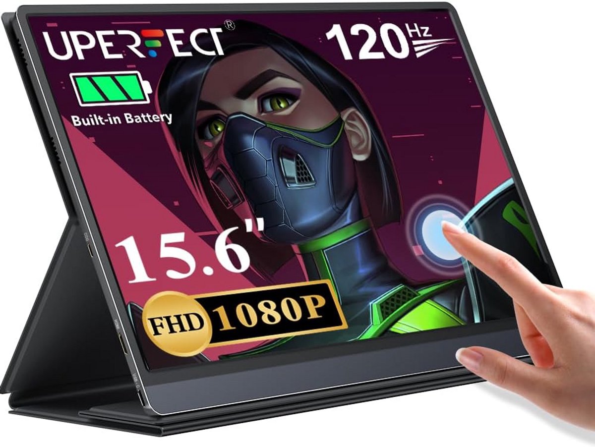 Draagbare Monitor 15.6 Inch Full HD 120Hz Touchscreen met Ingebouwde Batterij