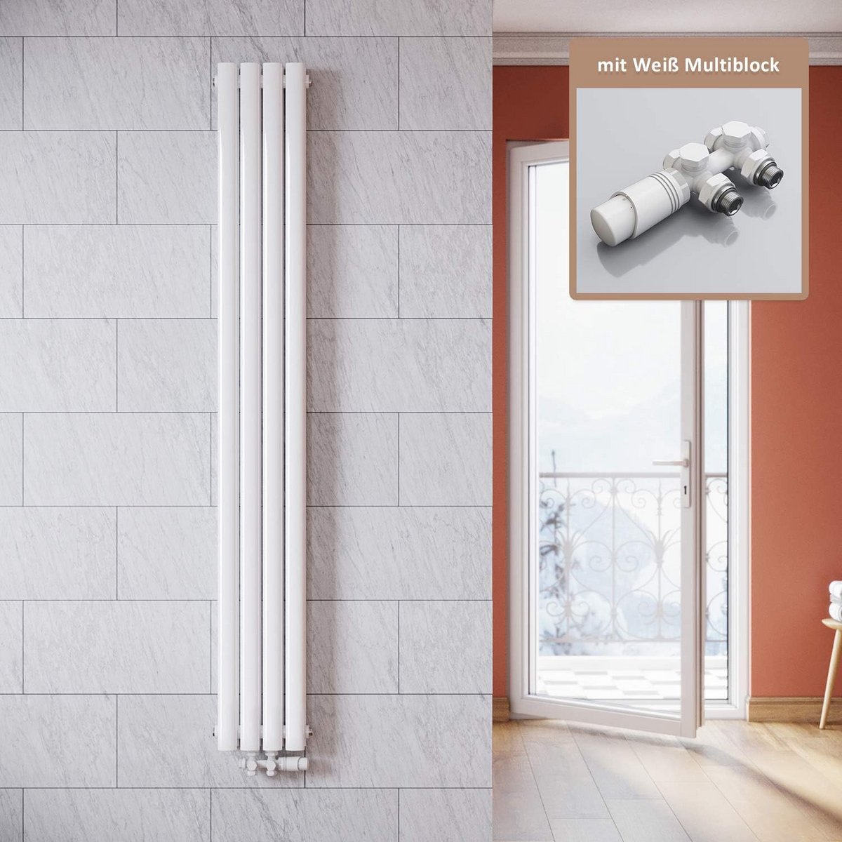 Verticale Design Radiator Wit Dubbellaags Middenaansluiting