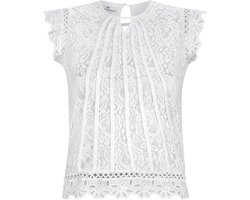 Elegante Witte Damesblouse met Kant en Geborduurde Details