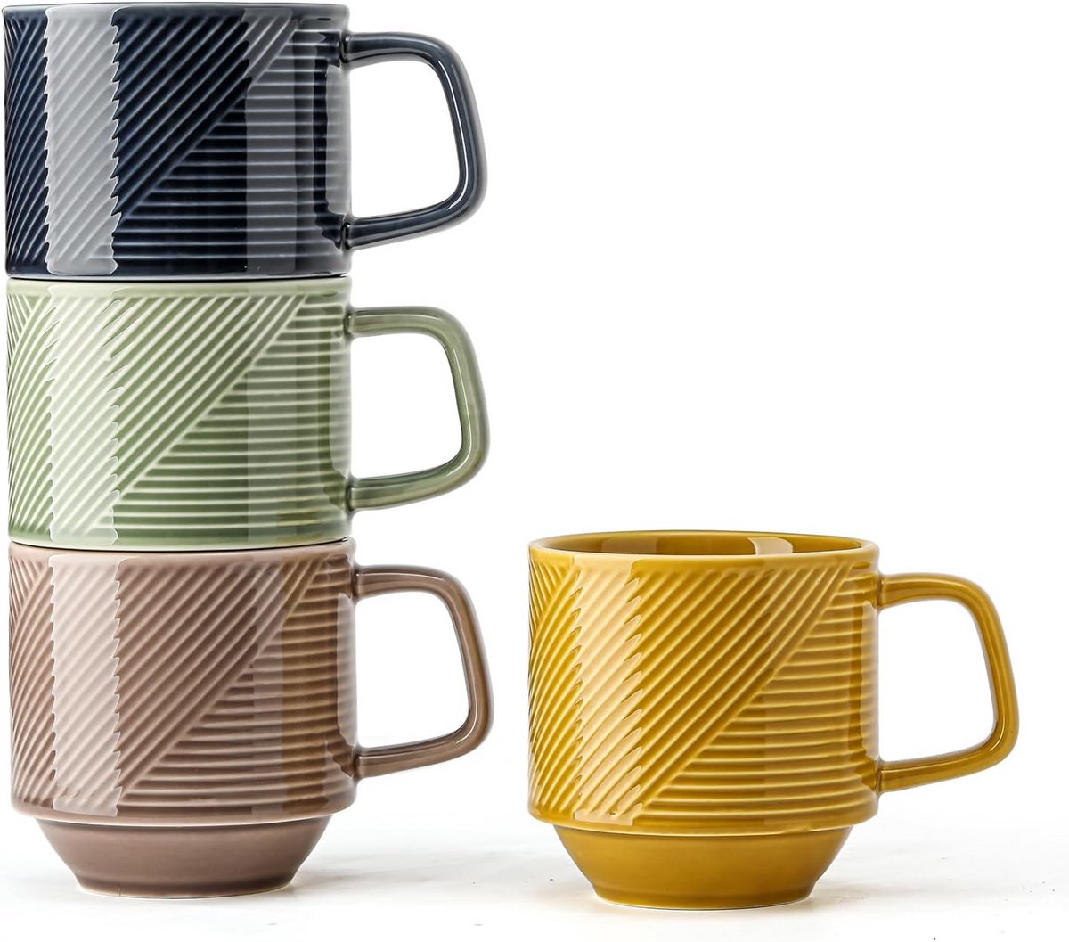 Set van 4 stapelbare keramische mokken 15 oz