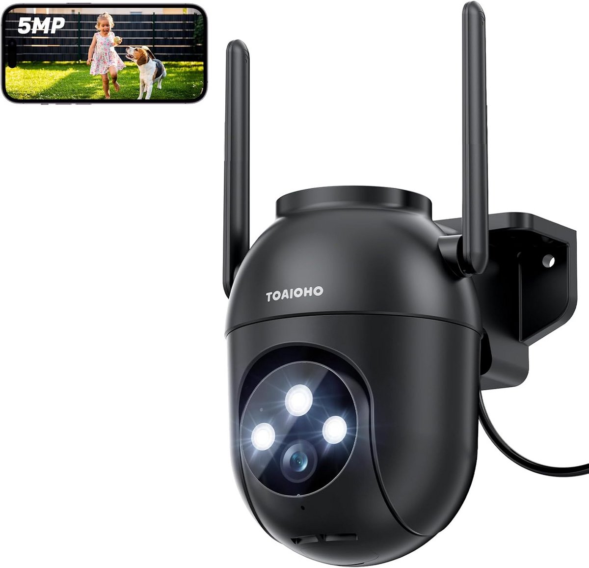 5MP Buitenbewakingscamera met Wifi (2.4/5GHz), 360° PTZ en Automatische Tracking