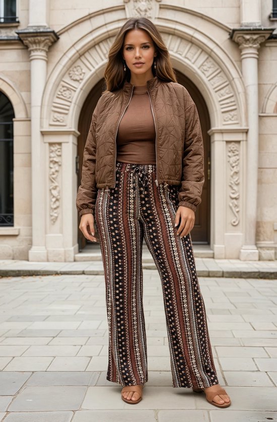 MI PIACE - Pantalon Travel Évasé Boho Print Espresso 202089