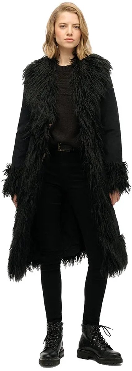 Superdry Long Afghan Jas S Vrouw Zwart