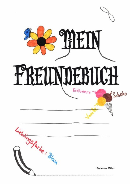 Mijn vriendenboek met bloem, vlinder, eenhoorn en eenhoorntjes en ijsjes.