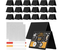 21 Stukken Mini Slate - Wasbaar - Klein Tafel Slate - Kleine Chalkboard - Mini Zwarte Platen - Prijslabel voor Dresser - Feest - Bruiloft (100 x 75 mm) + 3 Krijtmarkers - 2 Doeken
