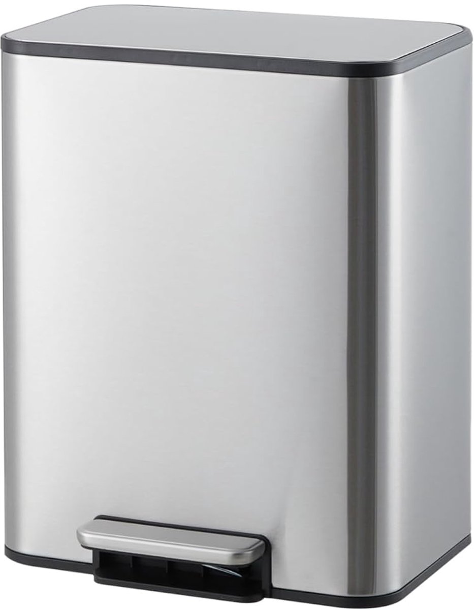 Space-Saving pedaalemmer 13L- RVS rechthoekige prullenbak met soft-close deksel en uitneembare binnenemmer - zilver - voor badkamer, keuken en kantoor