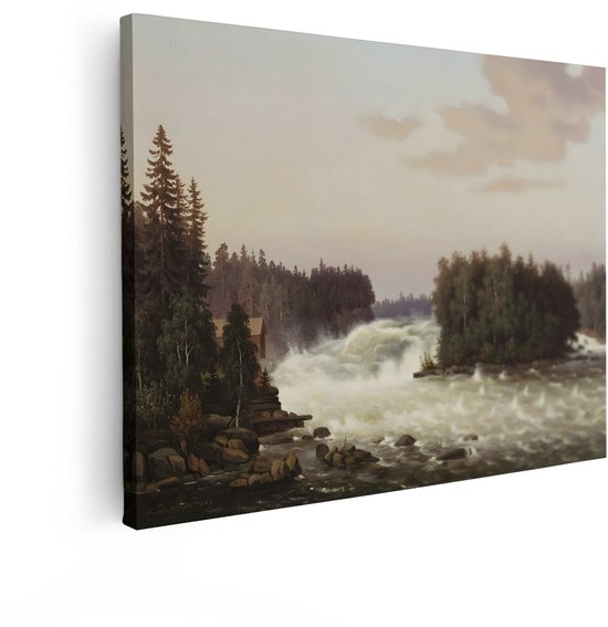 Artaza Canvas Schilderij Waterval - 120x90 cm - Wanddecoratie Landschap - Muurdecoratie Natuur - Schilderijen Bos Rivier