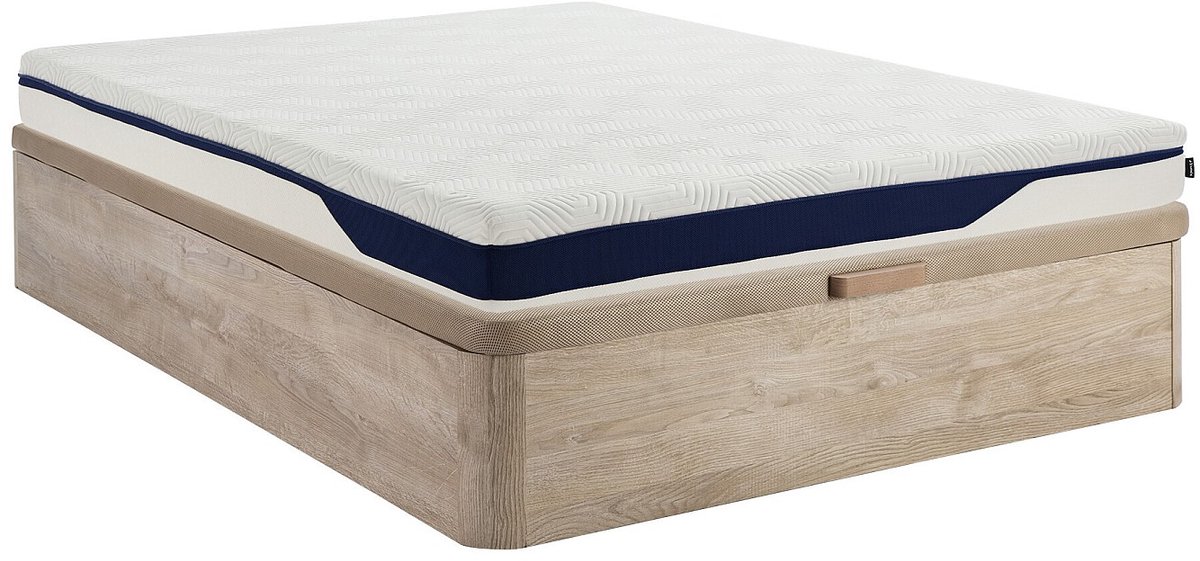 Vente-unique Set 160 x 200 cm boxspring met opbergruimte in naturelkleur + HD-schuimmatras 7 zones en afneembaar dekmatras met vormgeheugen en gel foam comfort toplaag, dikte 22 cm - FAGANI van YSMÉE