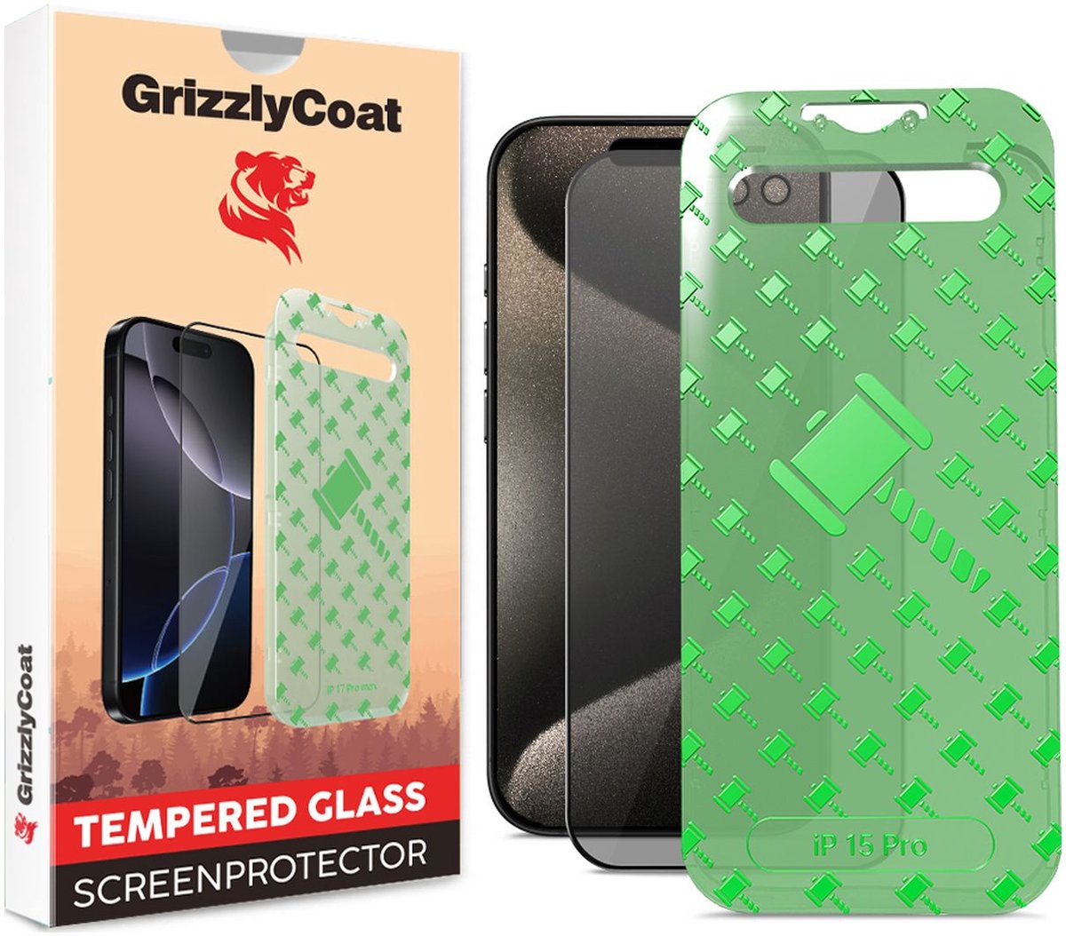 GrizzlyCoat Screenprotector geschikt voor Apple iPhone 15 Pro Glazen | GrizzlyCoat Easy Align AntiSpy Screenprotector Privacy - Case Friendly + Installatie Frame - Zwart