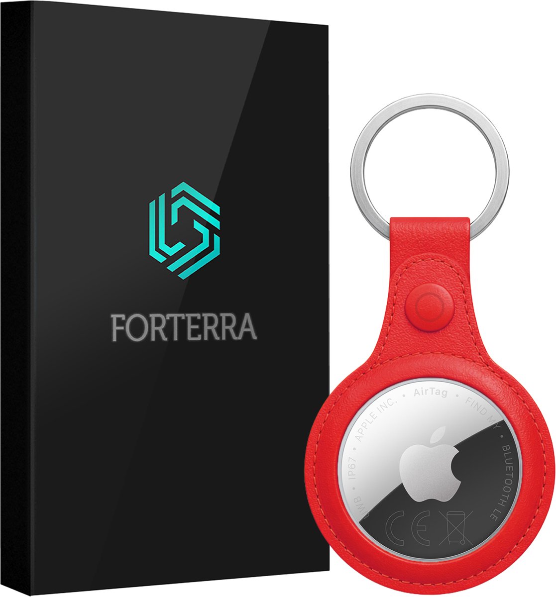 Forterra Sleutelhanger - Geschikt voor Apple AirTag 2 - Houder - PU-leer Hoesje - Rood