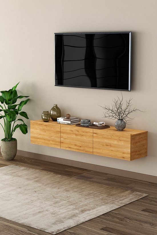 Hanah Home Tv-meubel Antraciet – 150x30x32 Cm, Van Melamine Gecoat Spaanplaat, Modern Design, Met Open Planken En Gesloten Kasten, Stijlvol En Functioneel
