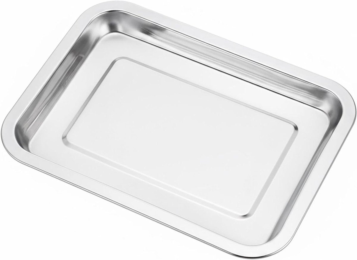 Set van 2 rechthoekige dienbladen van roestvrij staal voor bakken en dressing 25x15 cm