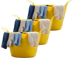 Excellent Houseware Flexibele wasmand - 3x - geel - 30 liter - kunststof - 54 x 37 cm - met handvatten