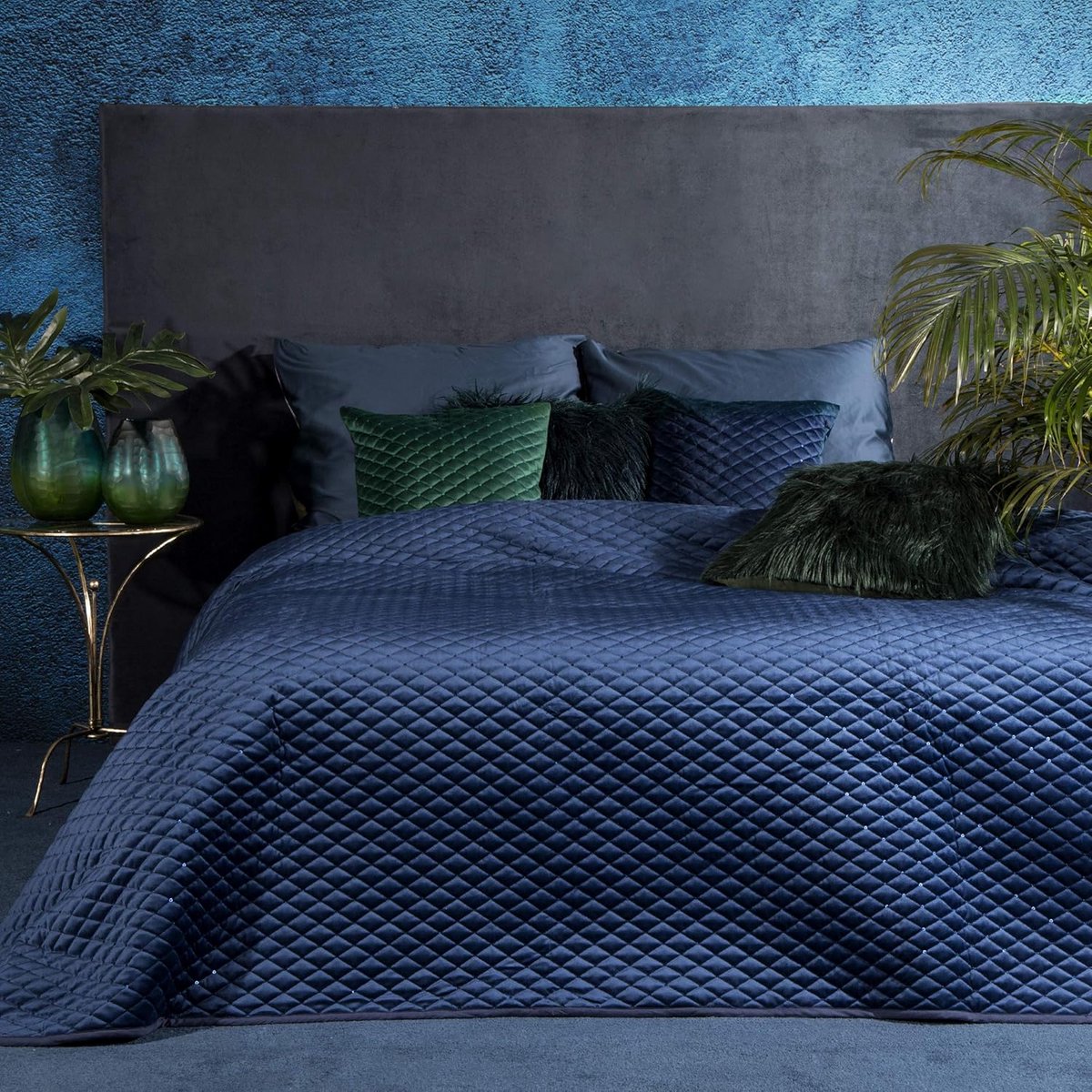 Gewatteerde Bedsprei Quilt met Pailletten in Fluweellook - 170x210 cm Groen
