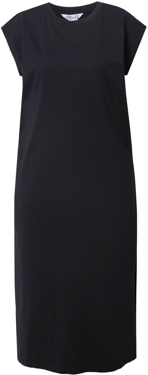 Studio Untold - Dames - Jersey midi-jurk oversized ronde hals mouwloos - Zwart - Maat 46+