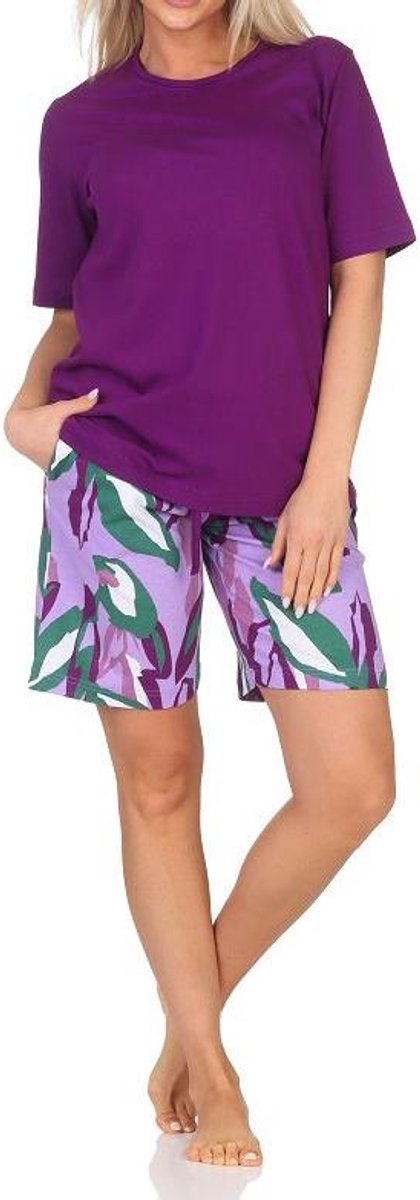 Normann damespyjama shorty van zachte jersey, pyjamabroek met moderne print lila