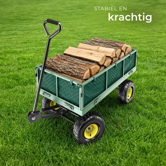 tectake® Transportkar - Handkar met Opklapbare Zijwand - Bolderkar voor het Strand - Trolley voor de Tuin, Bolderwagen, Transportwagen om te Trekken - Wagen met een Draagvermogen tot 350 kg - Groen van TecTake — afbeelding 4