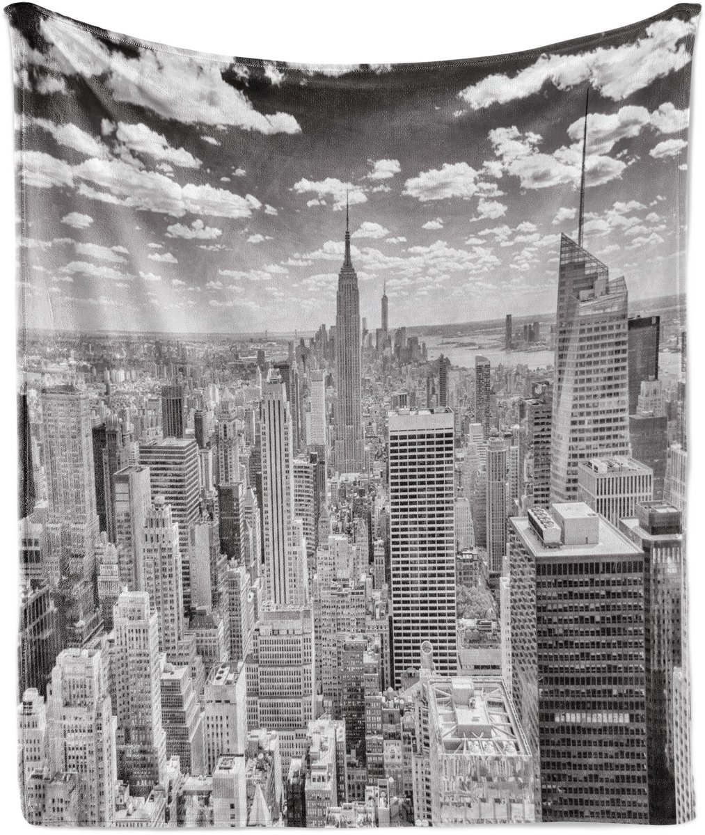 ABAKUHAUS City Zachte Flanellen Fleece Deken, Stadsgezicht Manhattan, Gezellige Pluche Plaid, 175 x 230 cm, Grijs