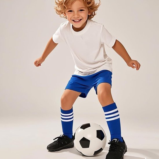 Voetbalsokken voor kinderen (4-6 jaar) - 2 paar sokken voor jongens en meisjes - Blauw en wit - Sport, voetbal, training. — afbeelding 3