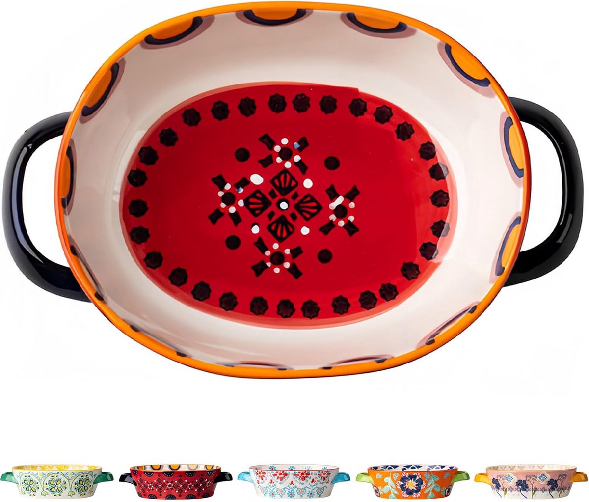 Set van 2 keramische ovenschalen voor oven en magnetron, rood, 700ml