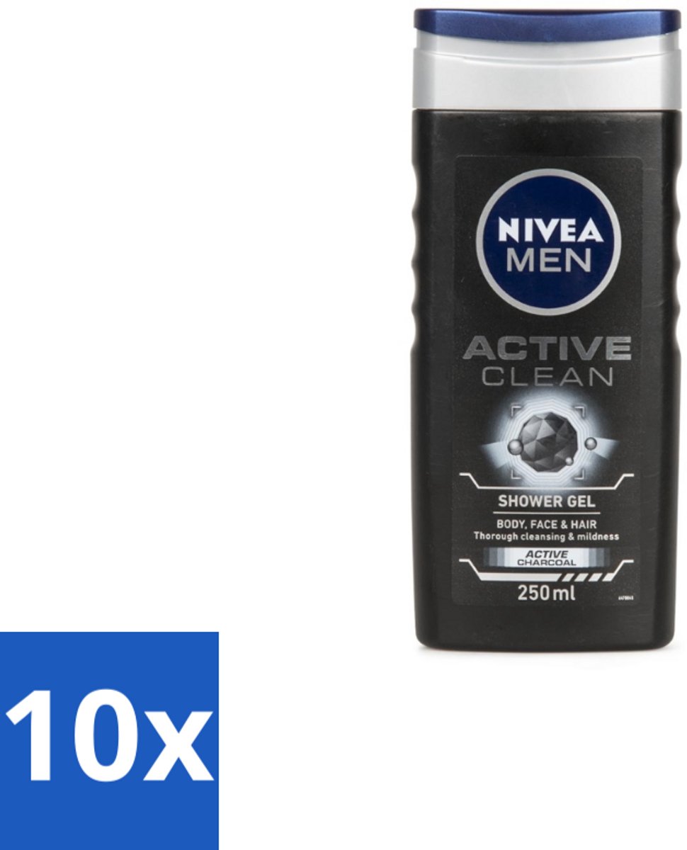 NIVEA Men Douchegel Active Clean 250 ml - Bulkverpakking - 10 stuks