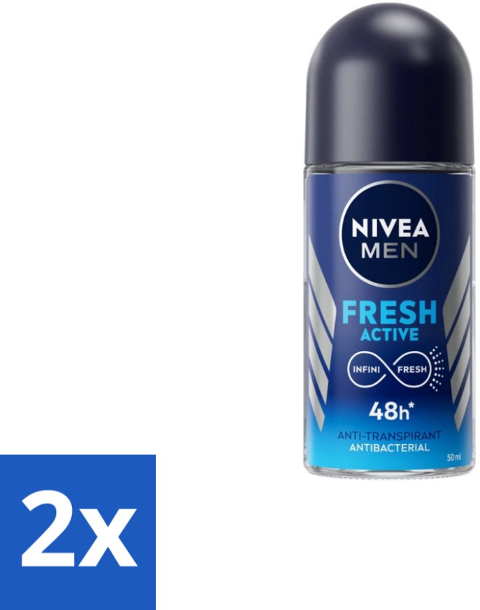 Nivea Men – Deodorant Roller – Fresh Active – 50 ml - Voordeelverpakking - 2 stuks