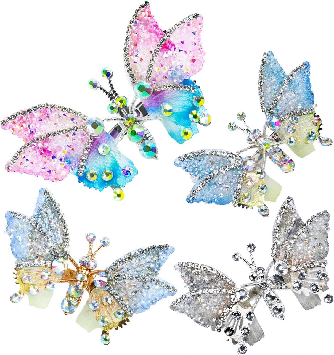 4 stuks Vlinder Haarclips voor Meisjes - Bewegende 3D Vleugels Haarspeldjes met Glitter