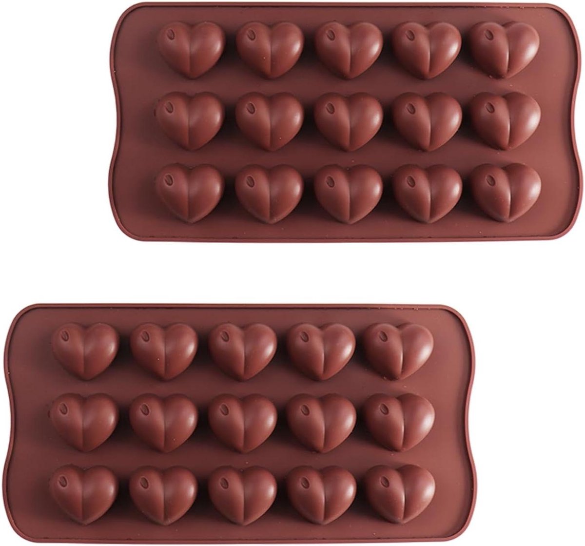 Siliconen mal voor chocolade en cake, hartvormig, 15 holtes, 2 stuks