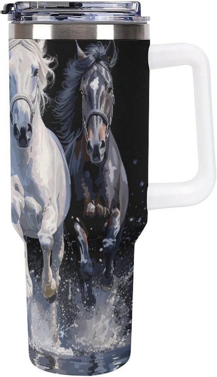 Thermos Reismok RVS met Deksel en Rietje - 3D Print Paard