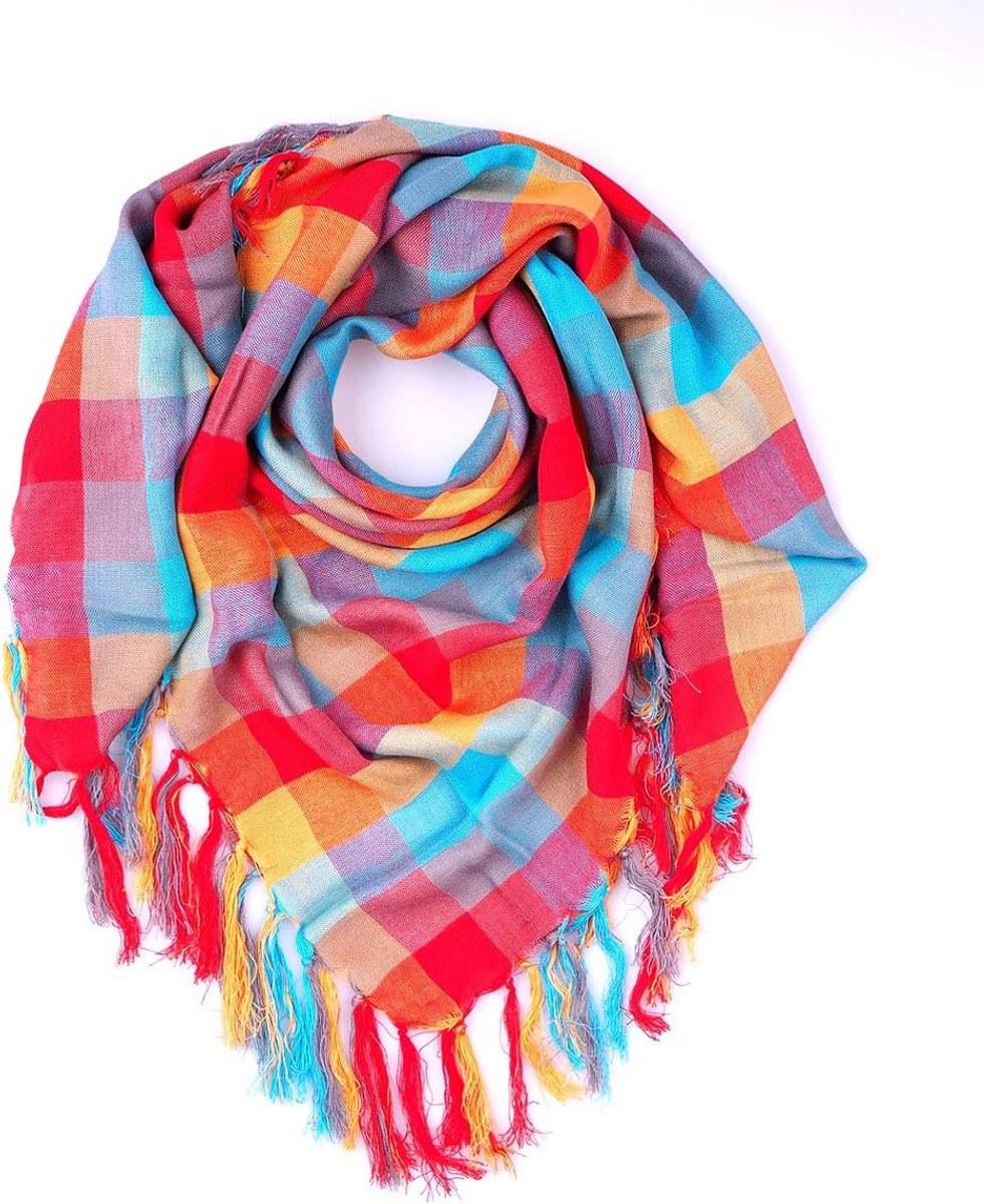Lichtgewicht Zomer Sjaal Vierkant Geruit met Lange Franjes - Viscose Foulard