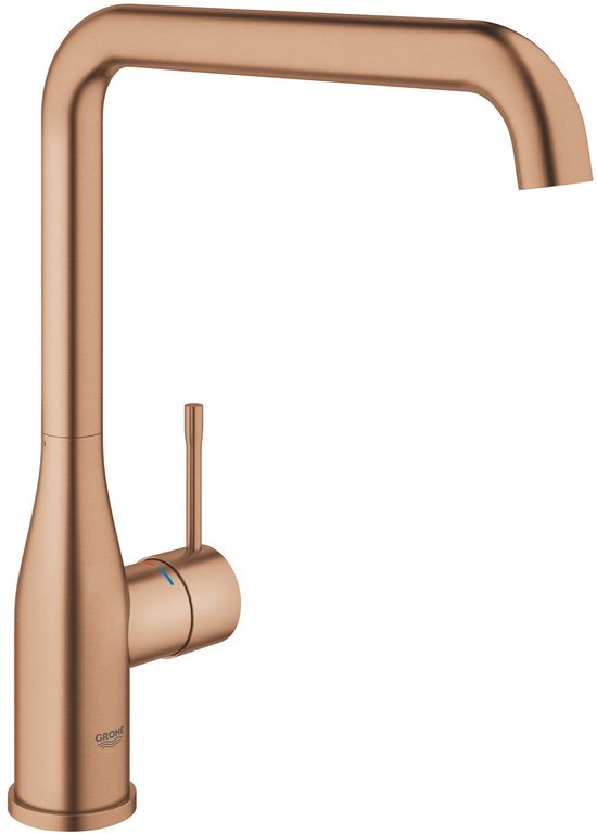 Grohe keukenkraan met hoge uitloop in Warm Sunset geborstelde afwerking, op witte achtergrond.