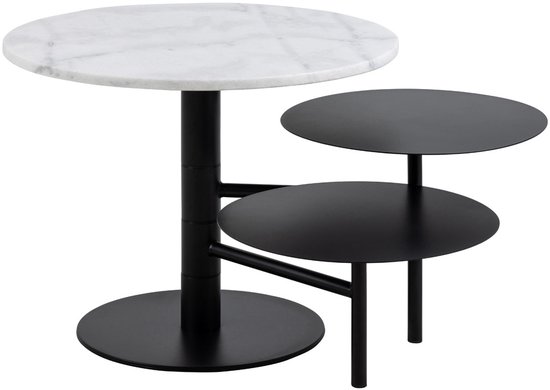 Table de salon Lahti - avec fonction pivotante - marbre blanc/noir - Actona - Tables basses en marbre - Blanc - Marbre|Acier - Tables basses en marbre