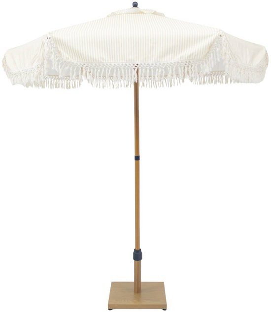 sweeek - Rechte parasol met franjes 2m stalen mast met houteffect upf 30+ - hossegor