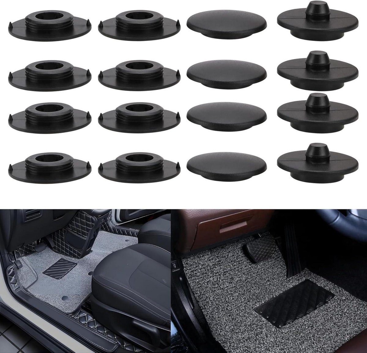 Allecta - Set van 4 Auto Tapijt Clips - 42mm - Anti-Slip - Zwart - Vloermatten Bevestigingsclips