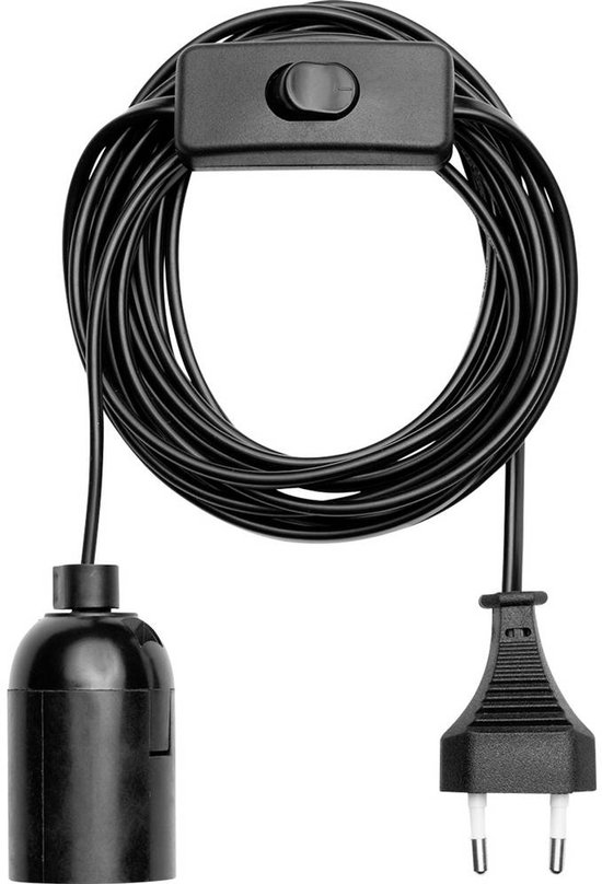 Lampfitting zwart met 3.5 meter kabel - schakelaar en Stekker | E27 | Max 1x25W exclusief — afbeelding 3