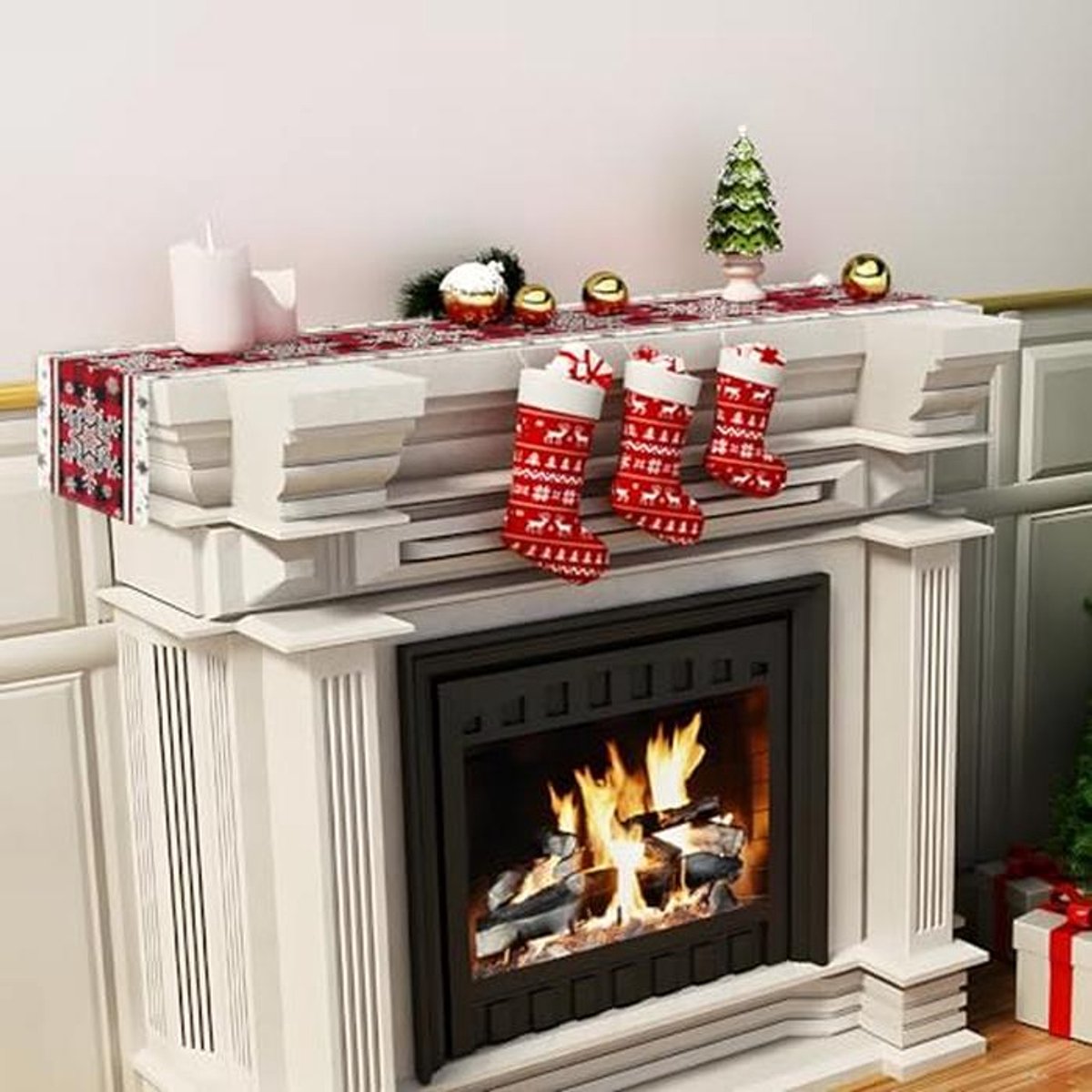 Kerst Tafelloper Sneeuwpop - Rood Winter Tafelkleed 33 x 180 cm