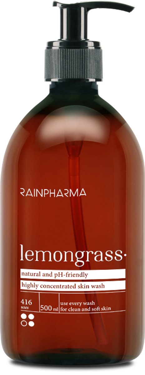 RainPharma Skin Wash Lemongrass 500 ml – Natuurlijke Douchegel – pH 5.5 Huidvriendelijk – Geconcentreerde Body Wash – Plantaardig & Zonder zeep – Frisse Huidverzorging – 1 Pompje per wasbeurt – Favoriet van de oprichter