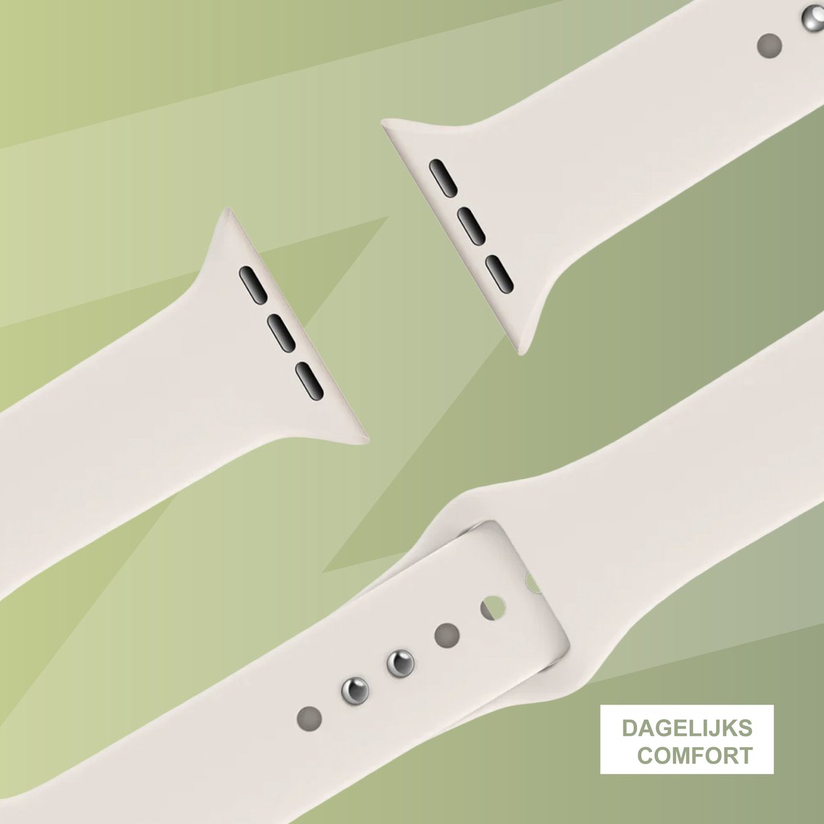 Bandz Dual Snap siliconen bandje met druksluiting - geschikt voorApple Watch Series 1/2/3/4/5/6/7/8/9/10/11/SE/SE2/SE3 - kleine maten - iWatch bandje voor maat 38mm / 40mm / 41mm / 42mm (sterrenlicht / starlight) thumbnail 4