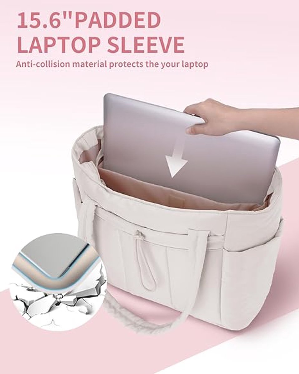 Tassen - Handtassen - Sporttassen - Dameshandtassen - Reistassen - Werktassen - Luiertassen - Met bekerhouder - Met laptopvak - Geschikt voor reizen - werk - verpleegkundigen - vrouwen - strand - winkelen - beige – foto 5