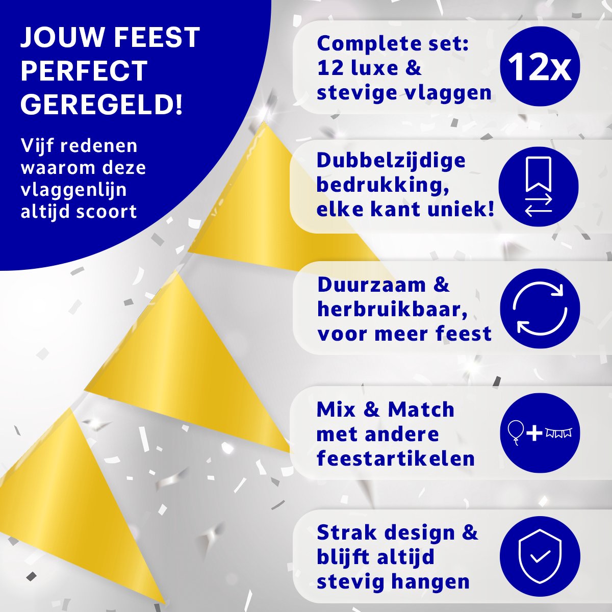 Gouden Slingers Vlaggenlijn Goud Verjaardag Slinger Verjaardag Versiering Feest Versiering Decoratie Goud - 10 Meter — afbeelding 4