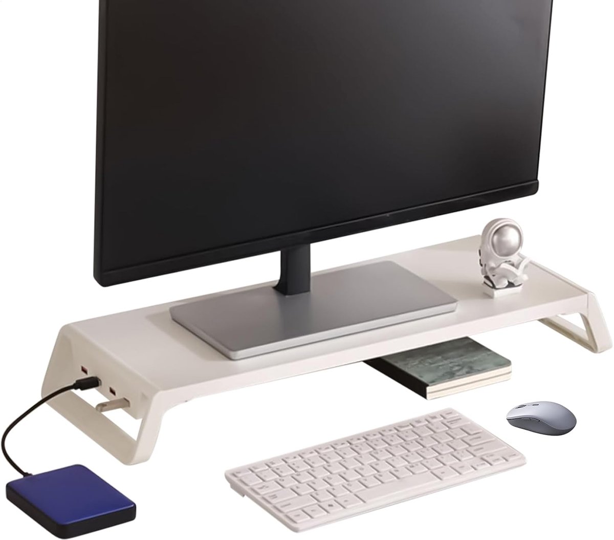 Monitor Verhoger - Bureau Organizer - Thuiswerk Optimalisatie - Met 4 USB Poorten - 50x20x7.5cm - Wit