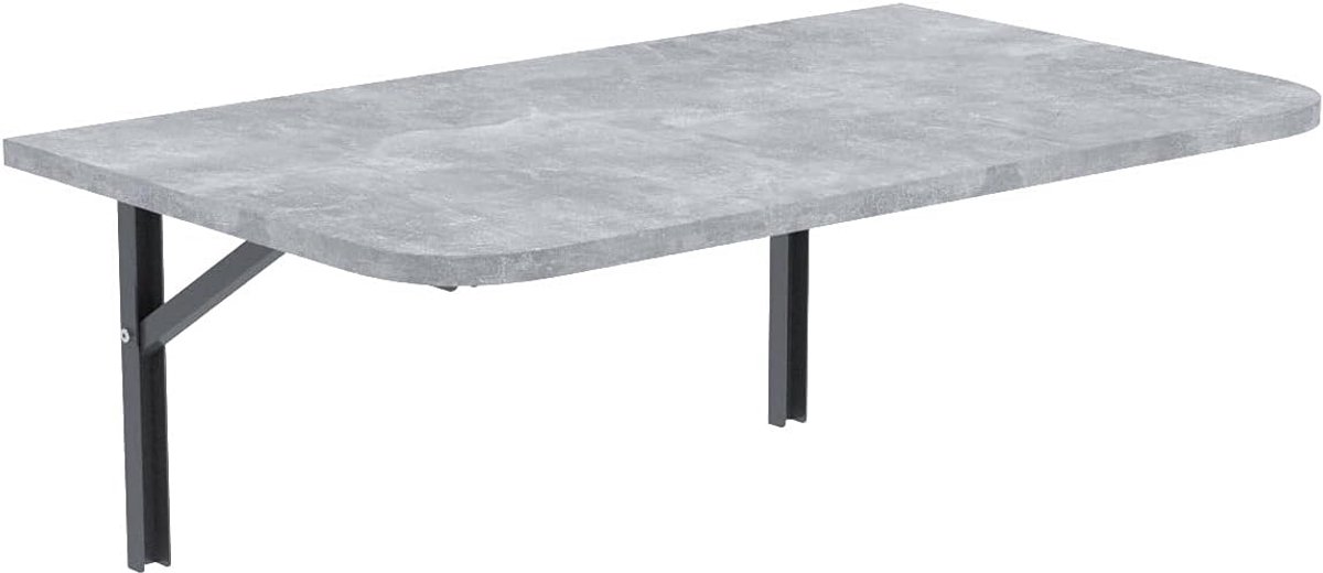 Opklapbare Wandtafel - Inklapbaar Bureau - Ruimtebesparend Werken - Afgeronde Hoeken - 80cm x 40cm - Betonlook