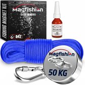 Magfishion Magneetvissen 50 KG Trekkracht - Mini Vismagneet - 10 Meter Lang Touw + Karabijnhaak met Schroefsluiting en Borgmiddel - Magneet Vissen - Outdoor - Starters Magneet - Magneetvissen Kinderen