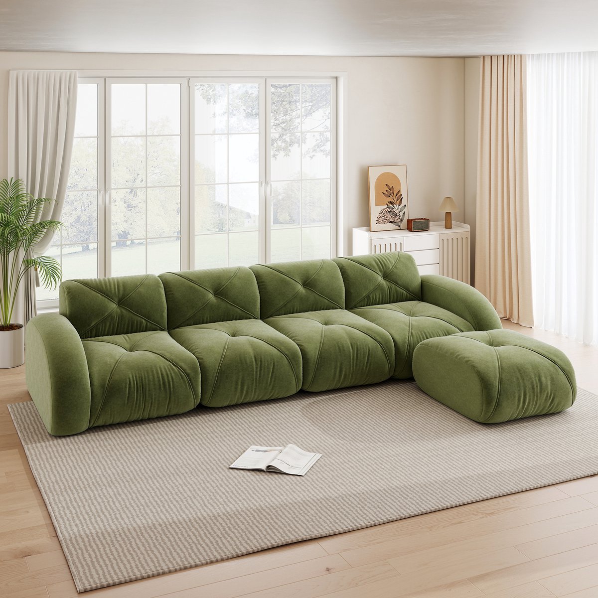 HAUSS SPOLE Hoekbank - Modulaire Loungebank - 4-Zits Met Hocker En Antislip Onderzijde - V