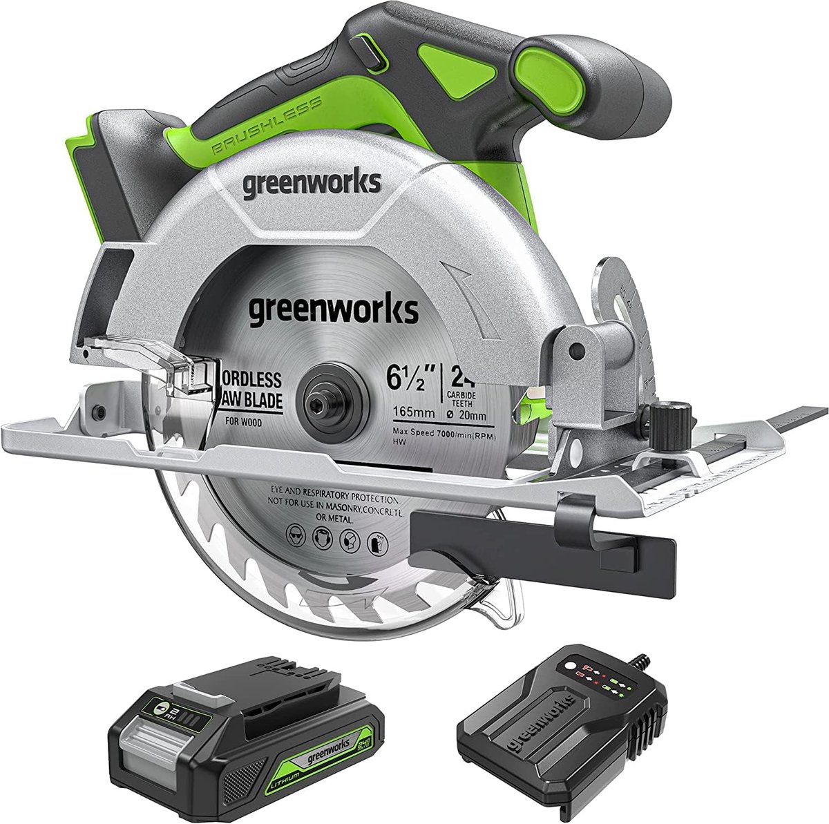 Accu Cirkelzaag - Draadloos Gereedschap - Hout Zagen - Borstelloze Motor - 57 Mm Zaagdiepte - Groen Grijs Zwart
